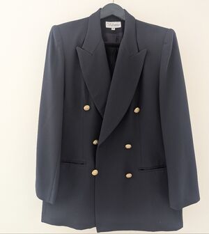 Valentine Vintage Double-Breasted Navy Blazer – Size 16 | Made in USA